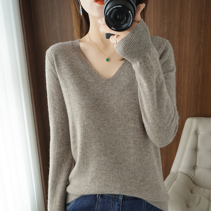 Damen Weicher V-Ausschnitt Kaschmirmix-Pullover mit feinen Rippbündchen Shop Nory