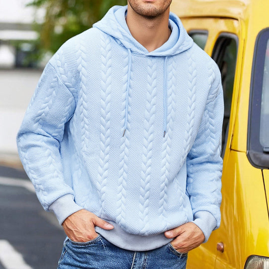 Herren strukturiertes Kapuzen-Sweatshirt mit Zopfstrick-Relief, Tunnelzug und Kängurutasche Shop Nory