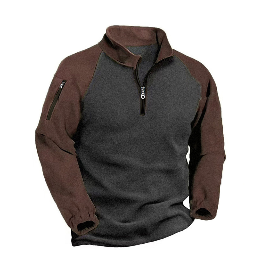 Herren nan Fleece-Pullover mit halbem Reißverschluss, Armfach und elastischen Bündchen Shop Nory