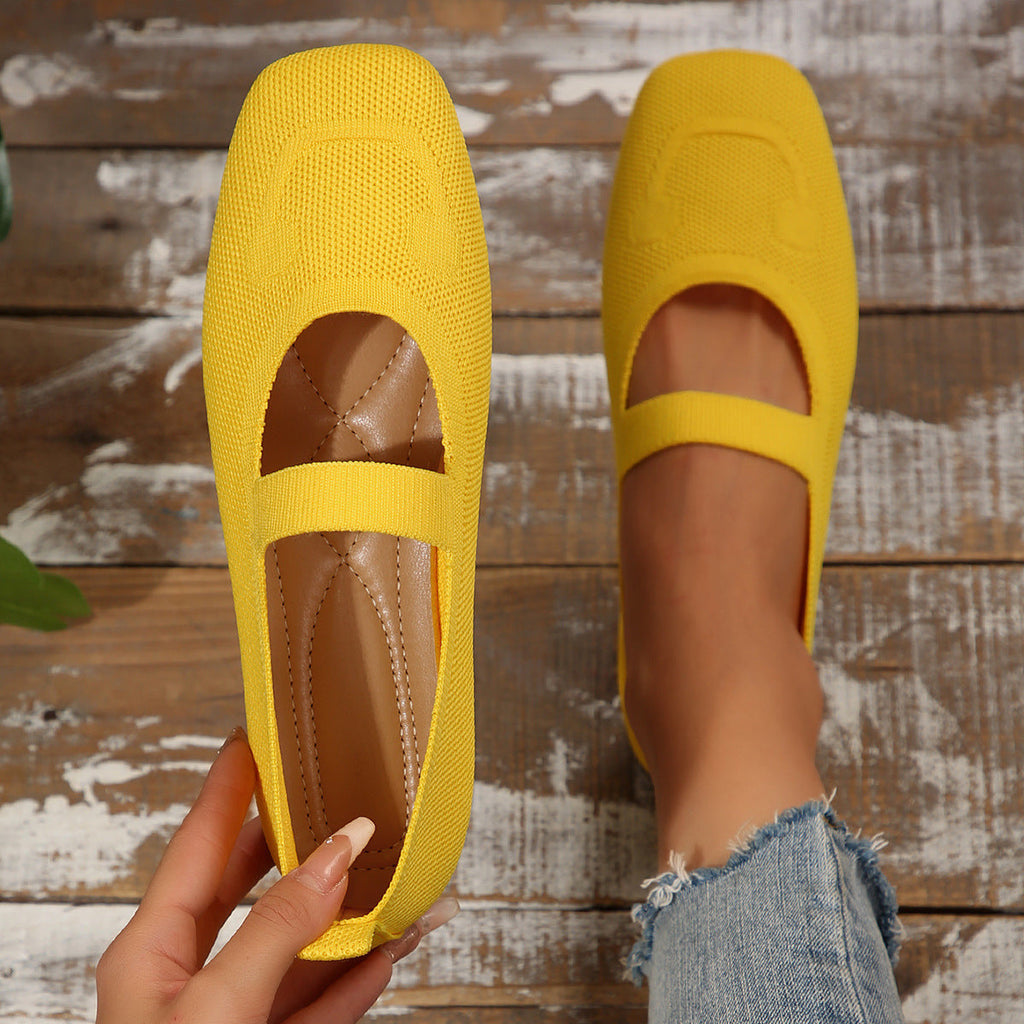 Damen atmungsaktive Ballerinas mit flexiblem Gummi-Obermaterial und verstellbarem Riemen