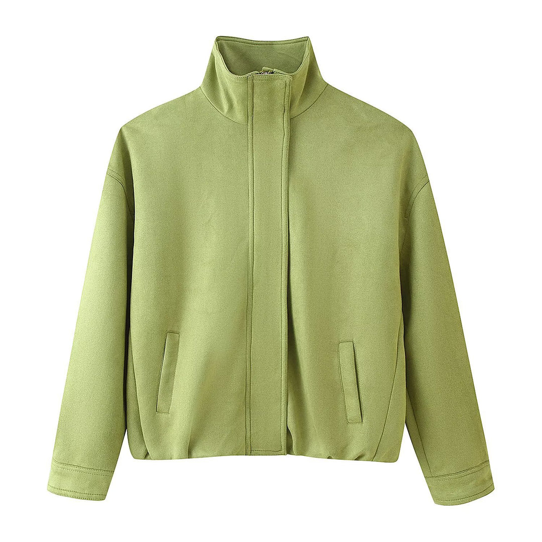 Damen Boxy-Kurzjacke mit hohem Stehkragen, verdeckter Frontblende und Leistentaschen Shop Nory