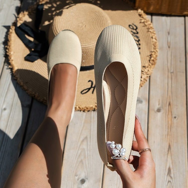 Damen Strick-Ballerinas mit elastischem Sitz