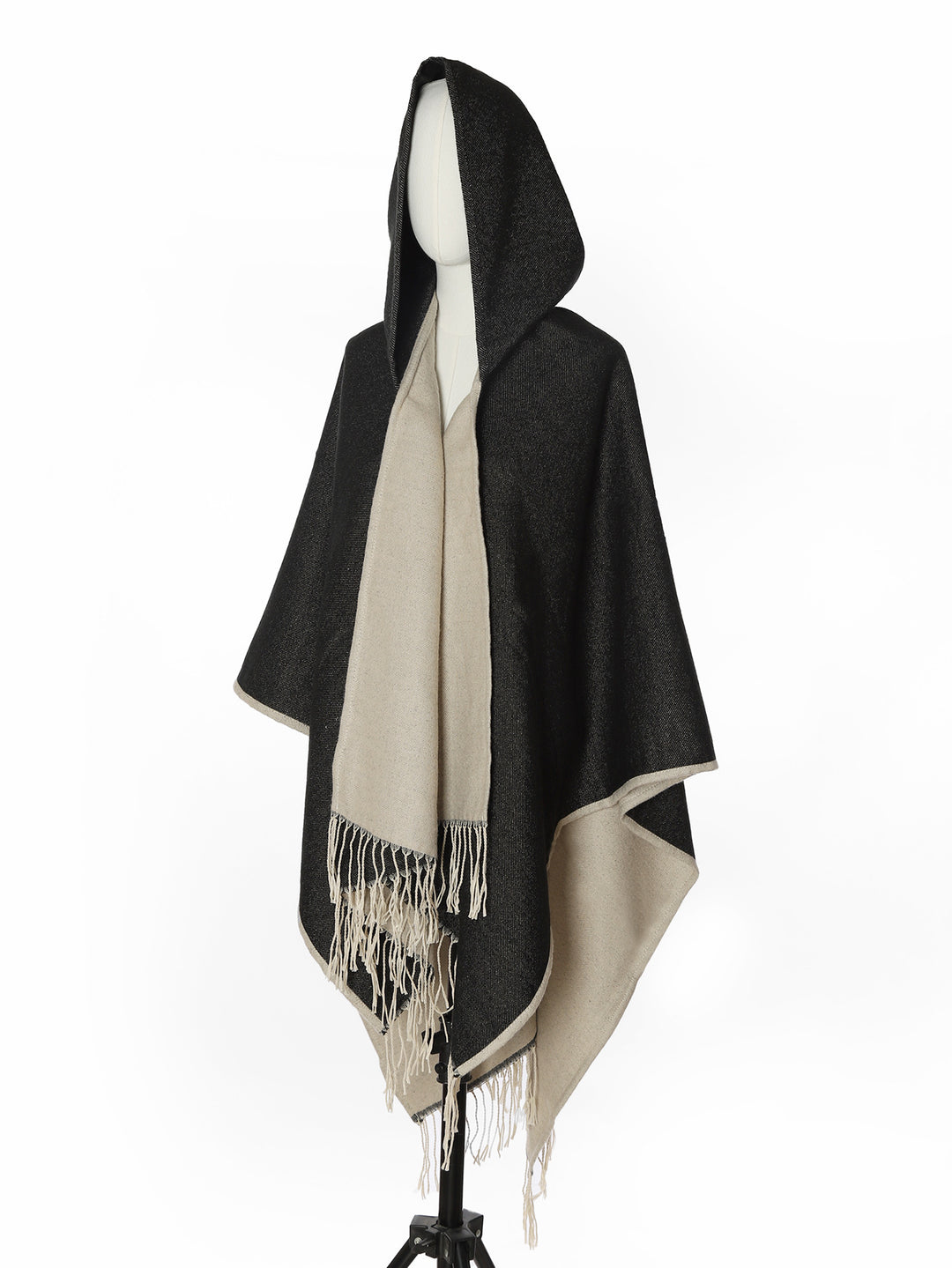 Damen Kapuzencape im Oversize-Überwurf aus Wollmix mit Wendefunktion und Fransensaum Shop Nory