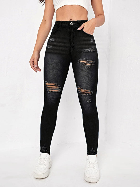 Damen hochtaillierte Sculpting-Skinny-Jeans mit gezielten Rissen und taillierendem Komfortbund Shop Nory