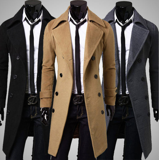 Herren taillierter zweireihiger Trenchcoat aus Wollmix mit klassischem Revers und Rückenschlitz Shop Nory