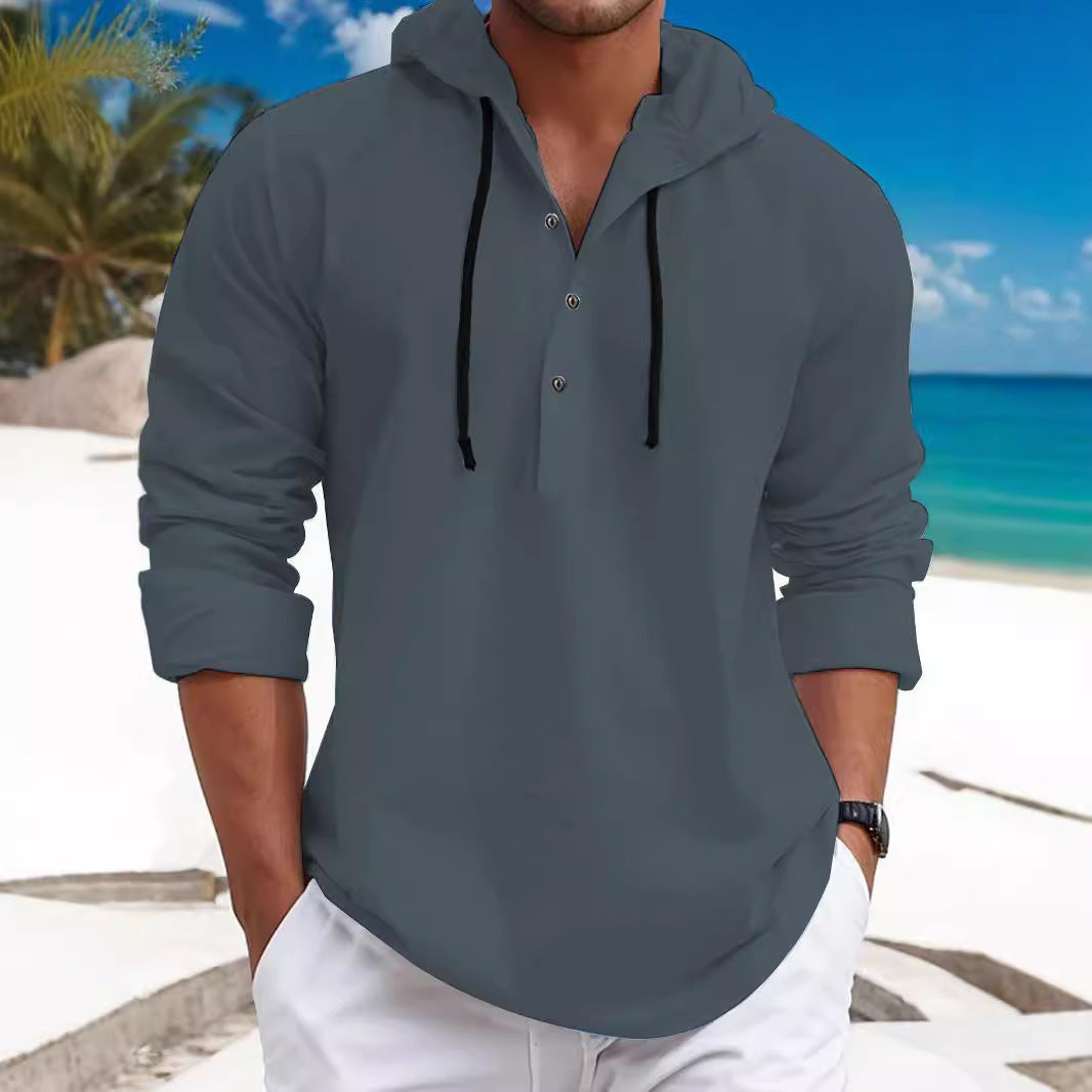 Herren Kapuzenpullover mit Knopfleiste und atmungsaktivem Stoff