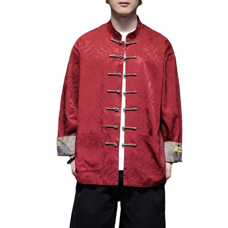 Herren traditionelle Tangjacke mit chinesischem Knotenverschluss und Brokatärmeln Shop Nory