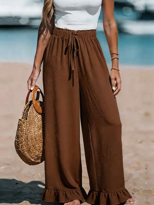 Damen Leichte Leinenhose mit weitem Bein und elastischem Bund Shop Nory