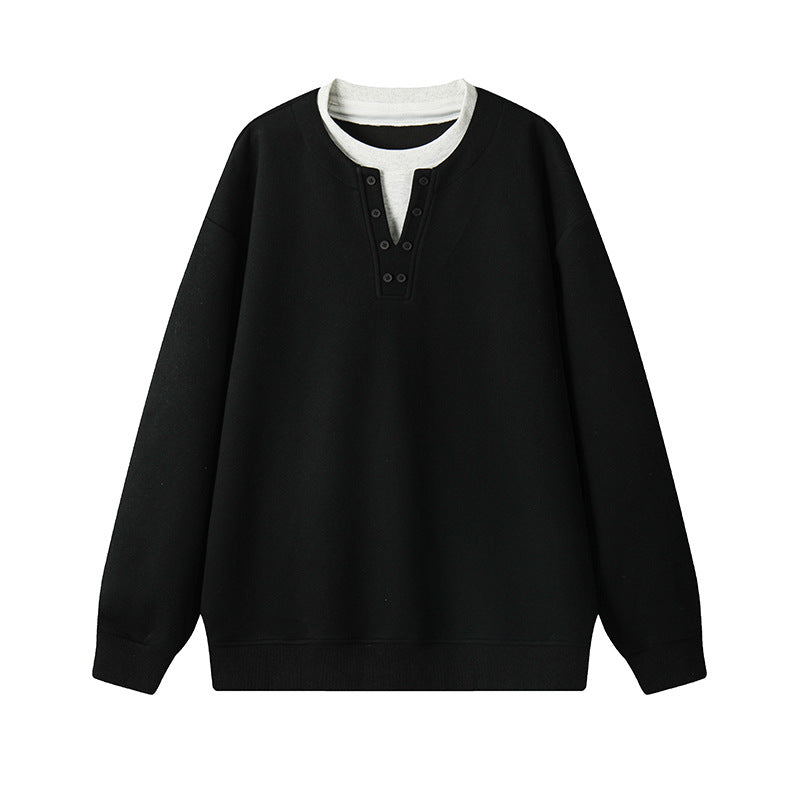 Herren Sweatshirt mit Henley-Knopfleiste, relaxed Fit und gerippten Bündchen Shop Nory