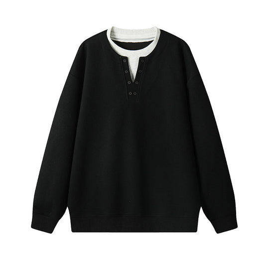 Herren Sweatshirt mit Henley-Knopfleiste, relaxed Fit und gerippten Bündchen Shop Nory