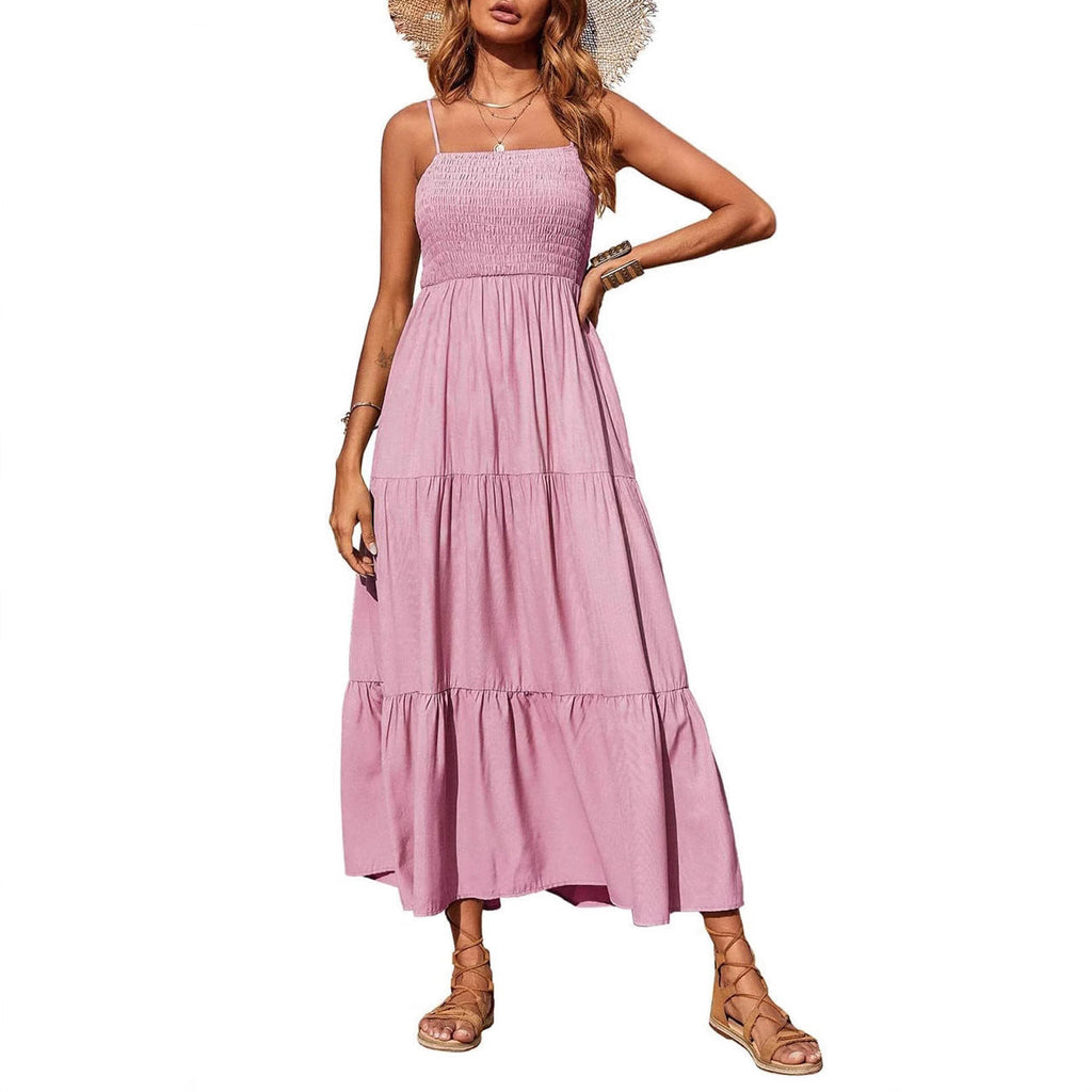 Damen Maxikleid mit verstellbaren Trägern und Rüschen