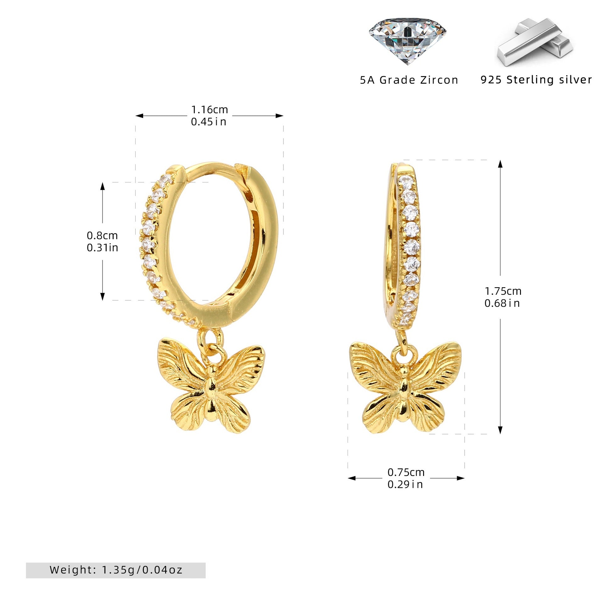 Damen Ohrhänger mit filigranem Schmetterlingsanhänger aus 925 Sterling Silber Shop Nory