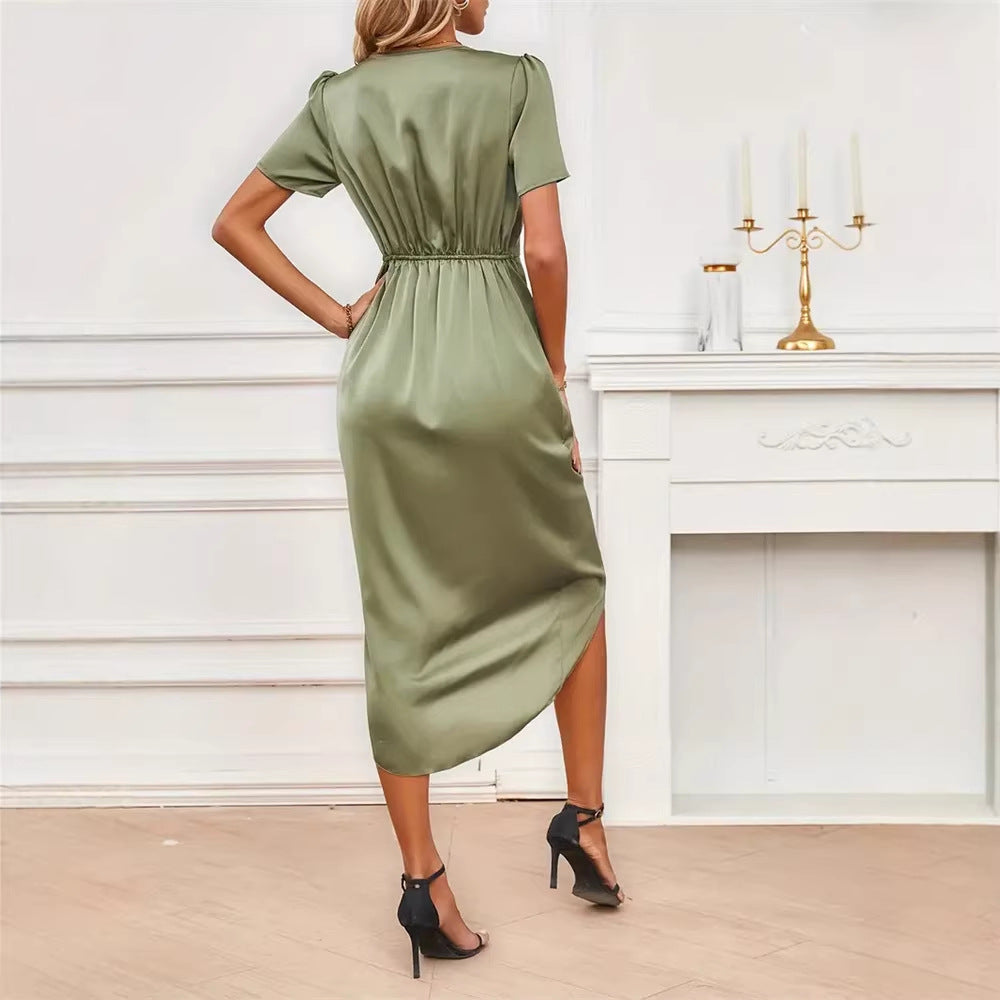Damen Wickelkleid mit elegantem V-Ausschnitt und gerafftem Design