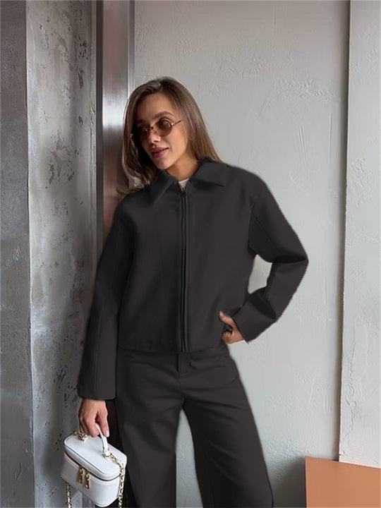 Damen Kurzjacke im Boxy-Schnitt mit Reißverschluss und Reverskragen Shop Nory