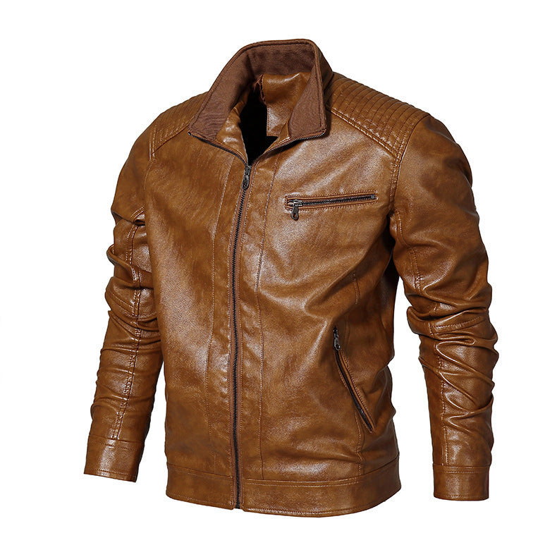 Herren schmal geschnittenes Kunstleder-Blouson mit hochschließendem Stehkragen und Schultersteppung Shop Nory