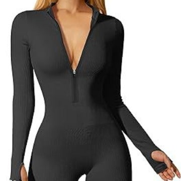 Damen nan figurbetonter Ripp-Jumpsuit mit hohem Halsausschnitt, langem Arm und sculptender Nahtführung Shop Nory