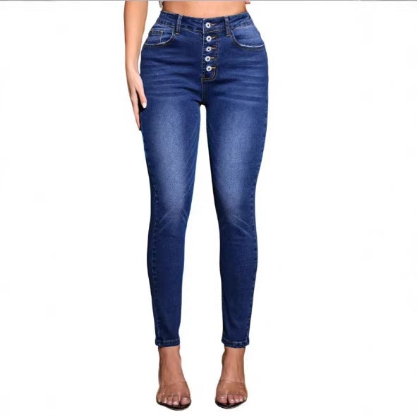 Damen Hochtaillierte Sculpting-Skinny-Jeans mit sichtbarer Mehrfachknopf-Leiste und formendem Po‑Lift Shop Nory