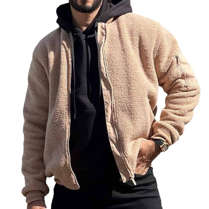 Herren Teddy-Fleece Bomberjacke mit Reißverschluss und Ärmeltasche Shop Nory