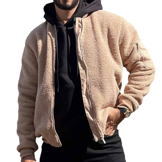 Herren Teddy-Fleece Bomberjacke mit Reißverschluss und Ärmeltasche Shop Nory