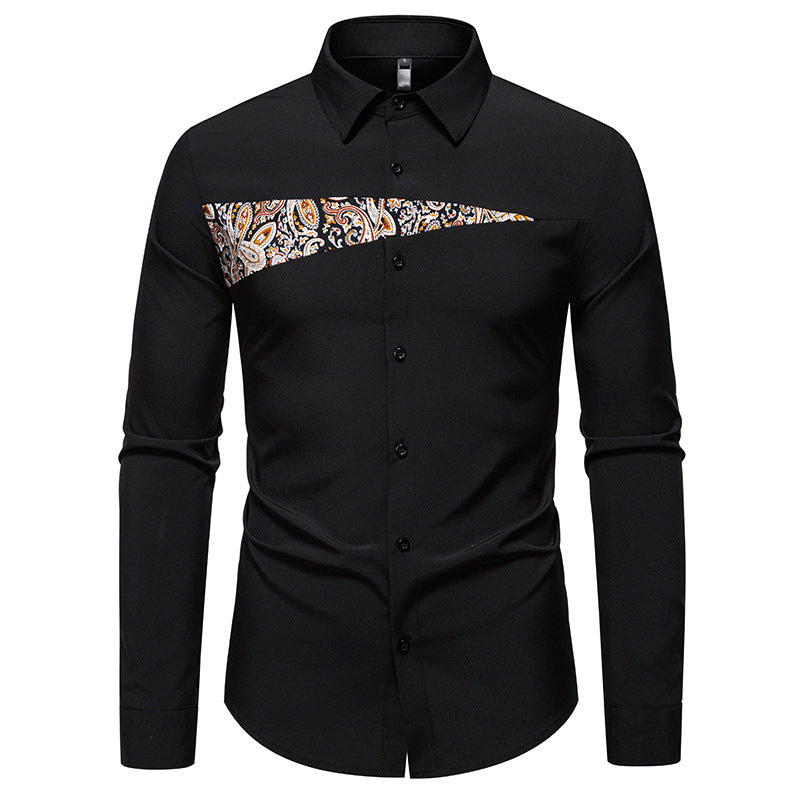 Herren Slim-Fit Business-Hemd mit Paisley-Brustpasse und Kentkragen Shop Nory