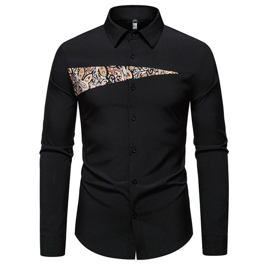 Herren Slim-Fit Business-Hemd mit Paisley-Brustpasse und Kentkragen Shop Nory