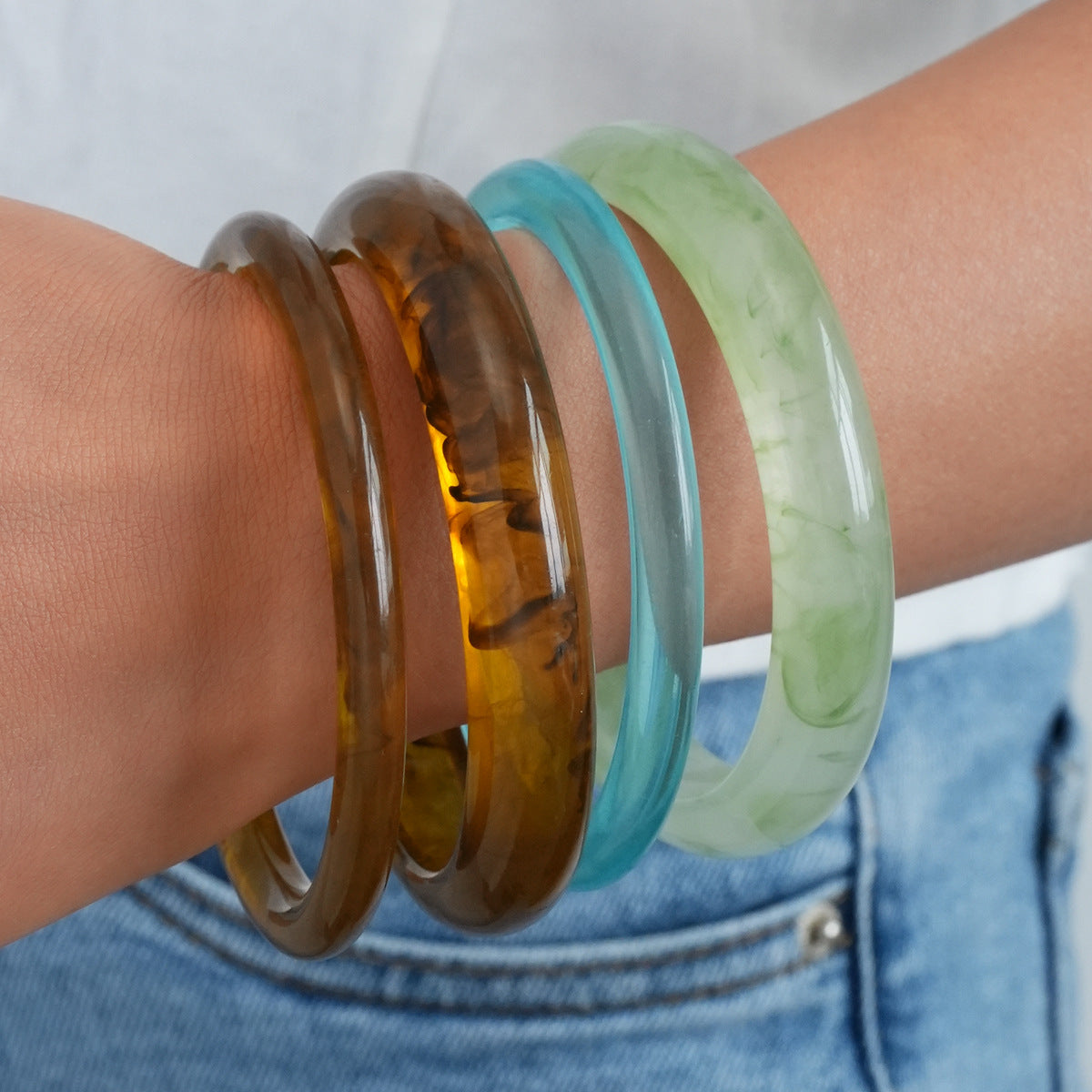 Damen Armreif-Set aus hochwertigem Acryl mit glänzenden und maritimen Designs Shop Nory