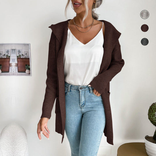 Damen Langer gerippter Cocoon-Cardigan aus leichtem Feinstrick mit Eingrifftaschen Shop Nory