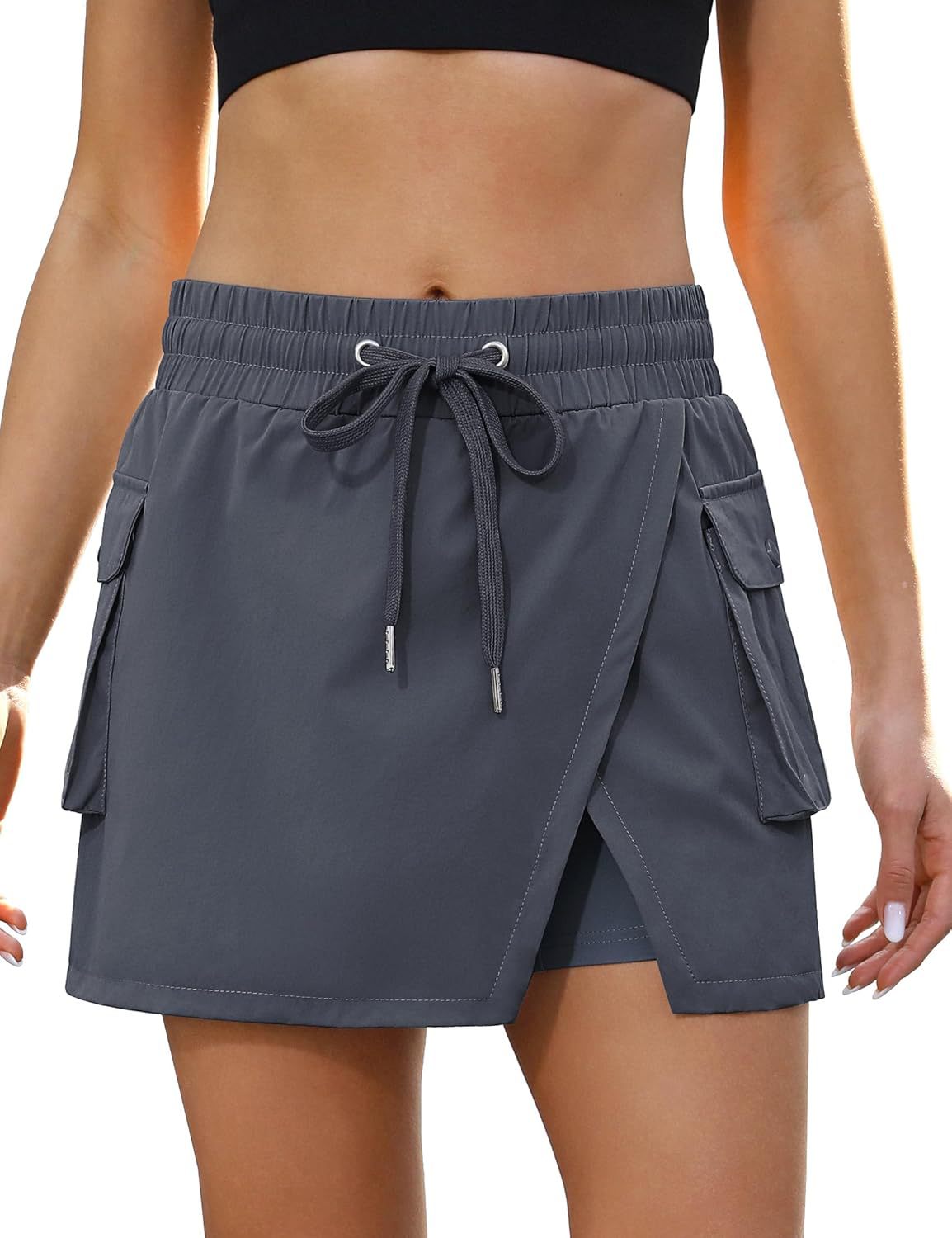 Damen luftiger Wickel-Sportrock mit praktischen Seitentaschen Shopnory