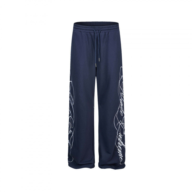 Damen Weite Jersey-Hose mit Kordelzug, seitlichem Line-Art Print und Relaxed-Fit Shop Nory