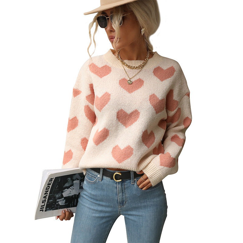 Damen Oversize-Pullover mit Herzjacquard und Rundhalsausschnitt Shop Nory