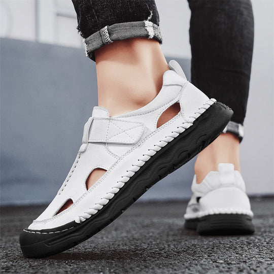 Herren Leder-Sandalen mit verstellbarem Klettverschluss und atmungsaktivem Design