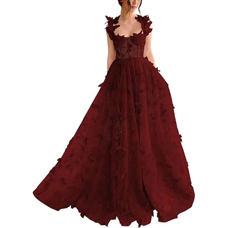 Damen Elegantes Maxikleid mit floralem Spitzenbesatz und transparenter Hülle