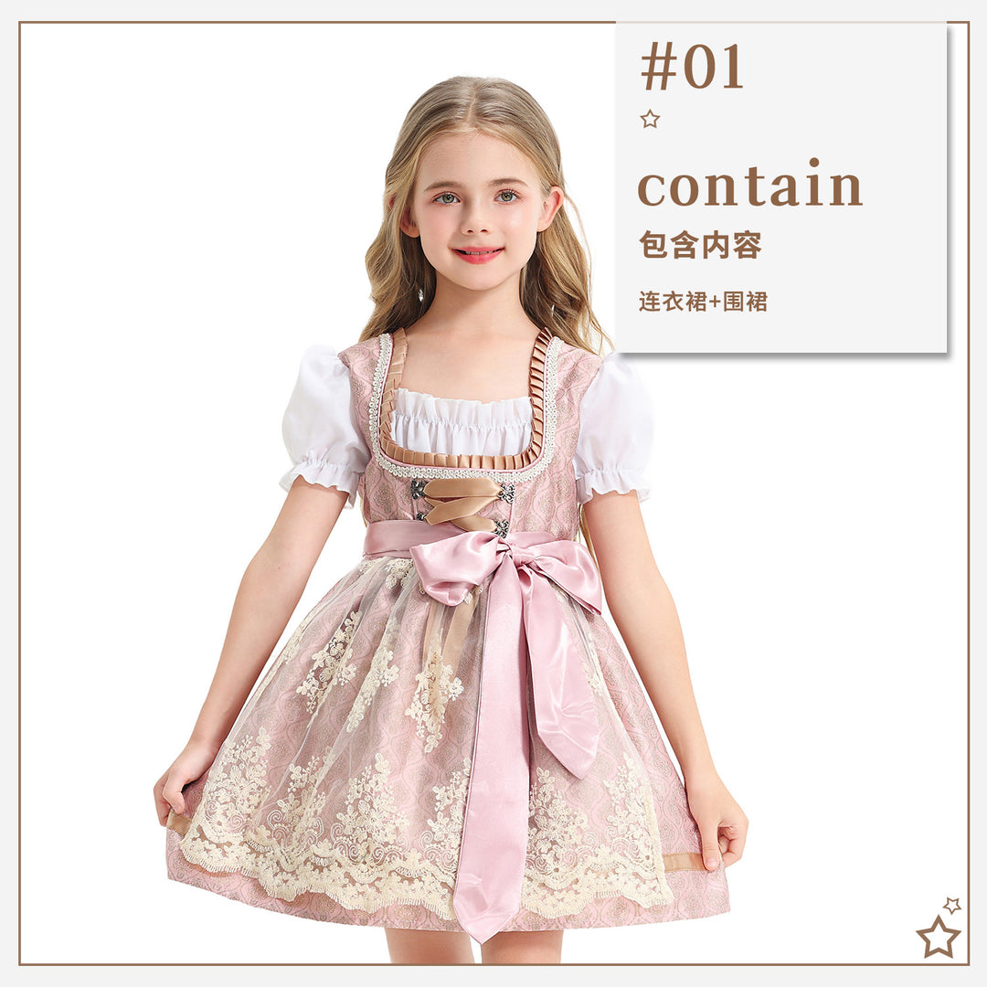 Damen nan festliches Kinderdirndl mit Spitzenoberteil, Satin-Schürze und Puffärmeln Shop Nory
