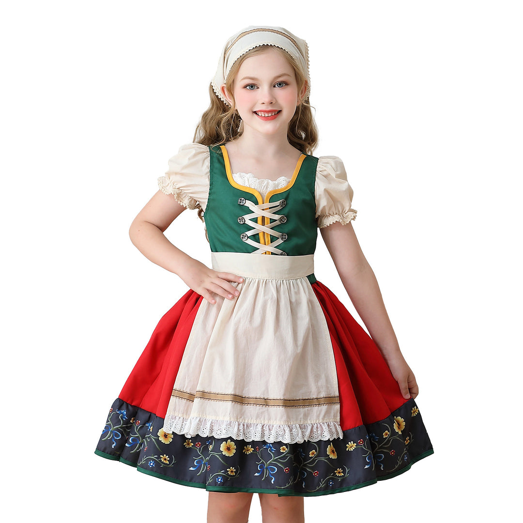 Damen nan traditionelles Kinderdirndl Kleid mit dekorativer Schnürung Schürze und Spitzenkopftuch Shop Nory