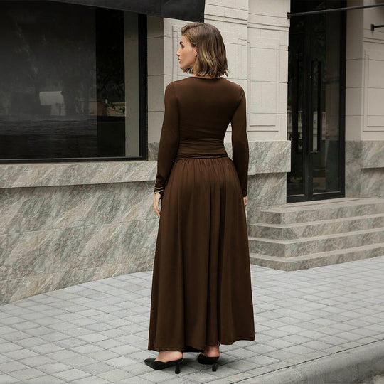 Damen asymmetrisches Maxikleid mit langem Ärmel und geraffter Taillenpartie Shop Nory