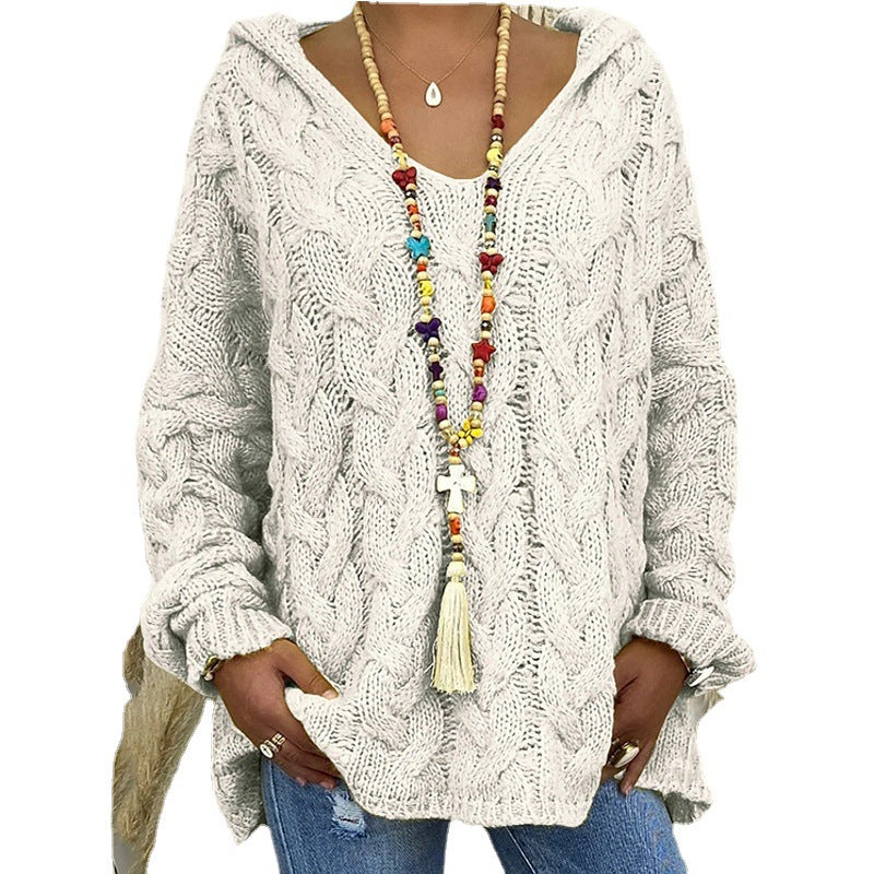 Damen nan grob gestrickter Kapuzenpullover mit Zopfmuster und weitem Oversize-Schnitt Shop Nory
