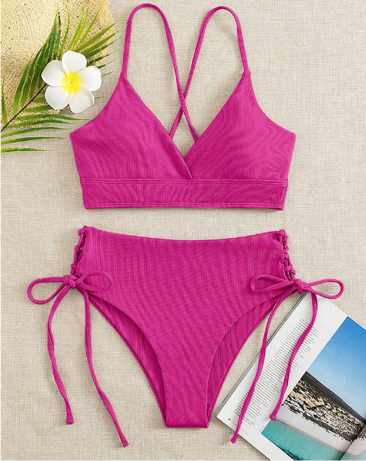 Damen Hochtaillierter Bikini mit verstellbaren Schnürdetails