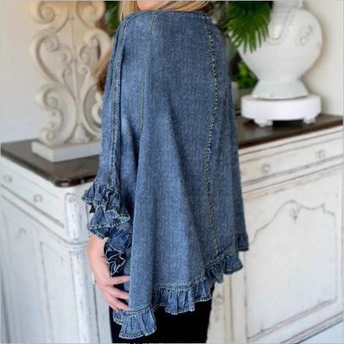 Damen Oversize-Jeans-Kimono mit Volantkante und offenem Fall Shop Nory