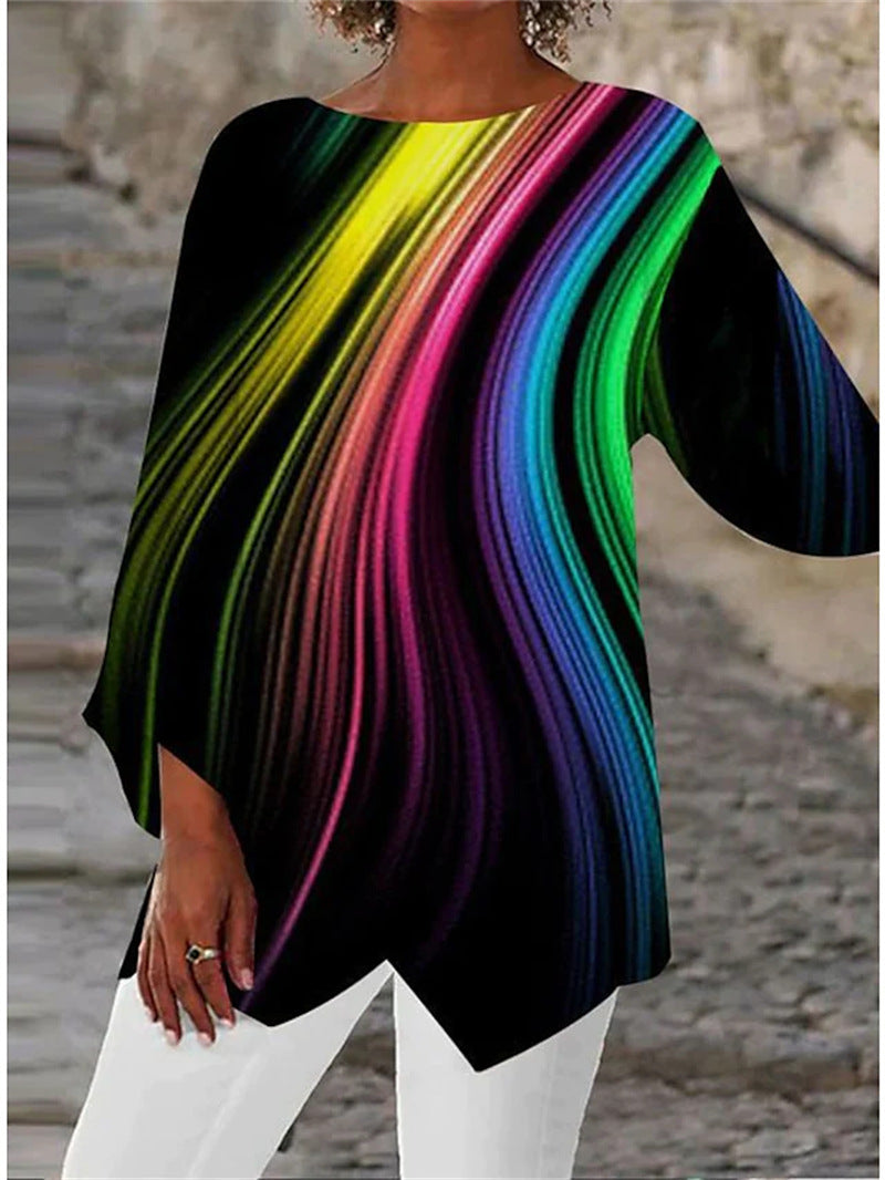 Damen asymmetrisches A-Linien-Tunika mit ornamentalem Druck und spitzem Saum Shop Nory