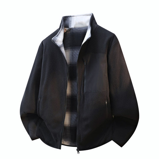 Herren Struktur-Fleecejacke mit Stehkragen, Kontrast-Brusttasche und Zwei-Wege-Reißverschluss Shop Nory
