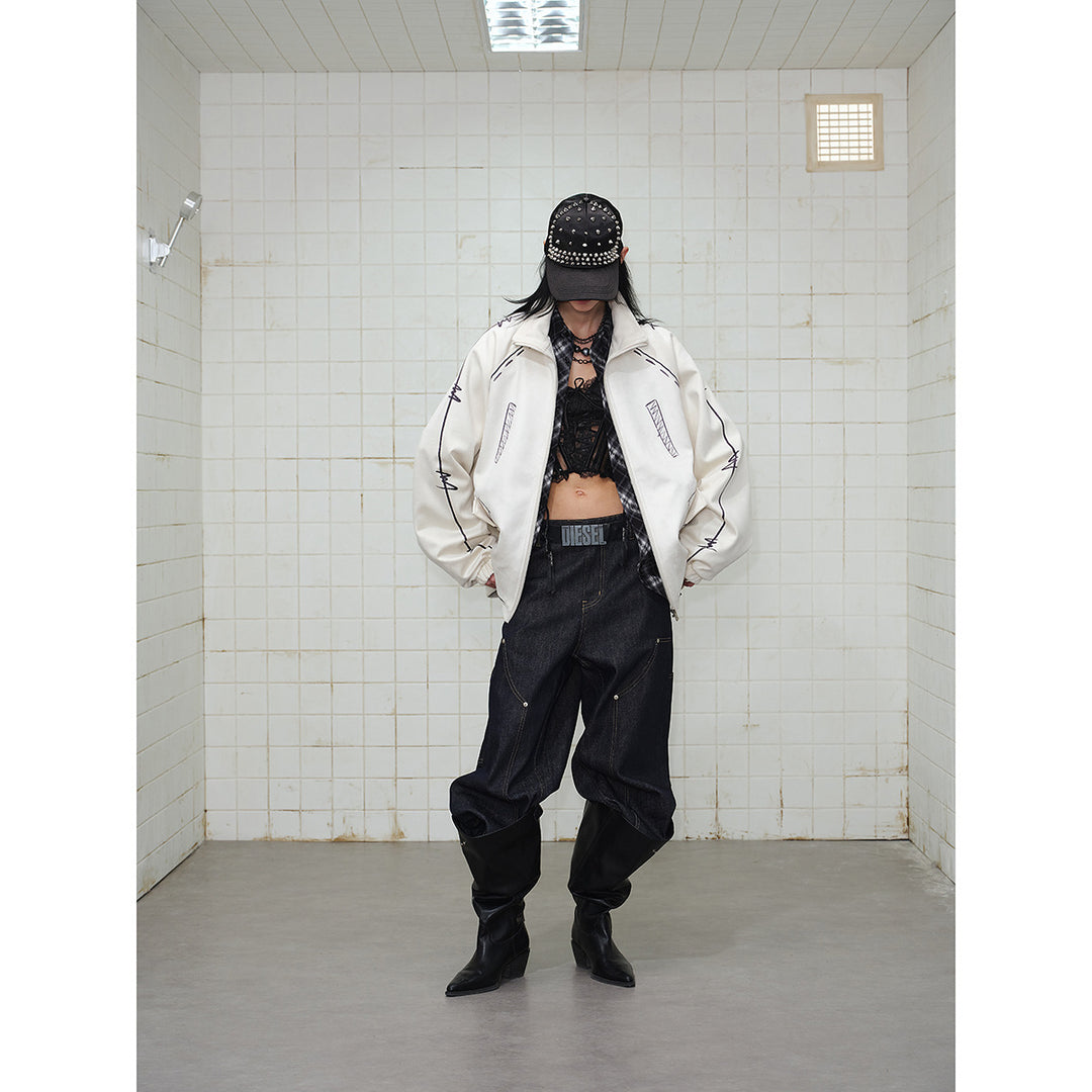 Unisex Oversize Fleecejacke mit Stehkragen und grafischem Skizzenprint Shop Nory