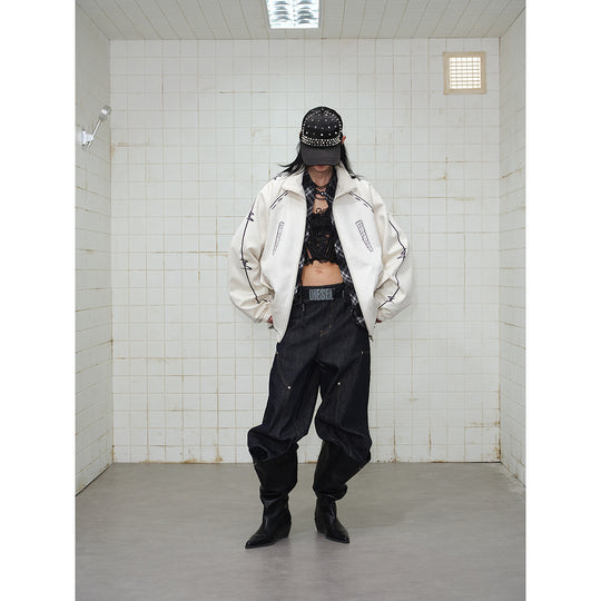 Unisex Oversize Fleecejacke mit Stehkragen und grafischem Skizzenprint Shop Nory