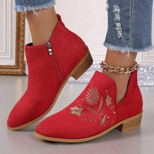 Damen Gestickte Ankle-Boots mit V-Cut und seitlichem Reißverschluss Shop Nory