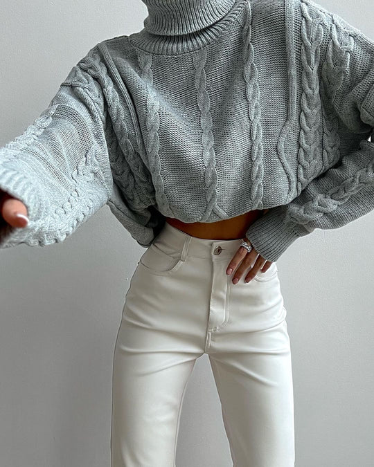 Damen Grobstrick-Rollkragenpullover mit Zopfstrick-Details Shop Nory