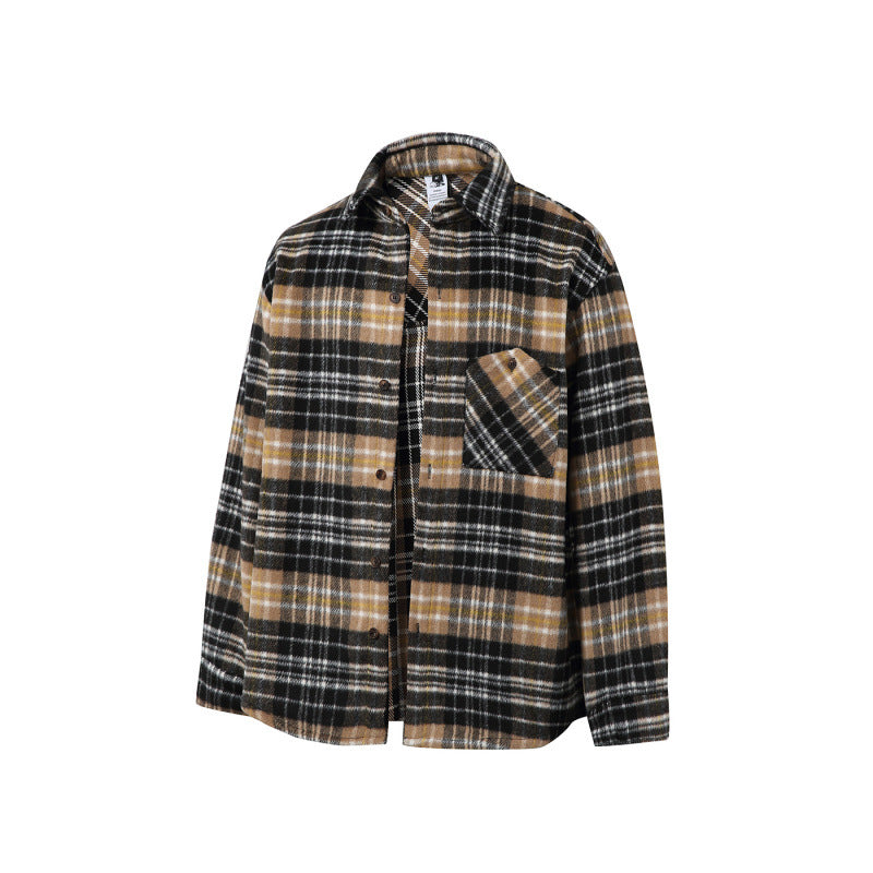 Unisex Boxy-Überhemdjacke aus weichem Wollmix mit Karomuster und aufgesetzter Brusttasche Shop Nory