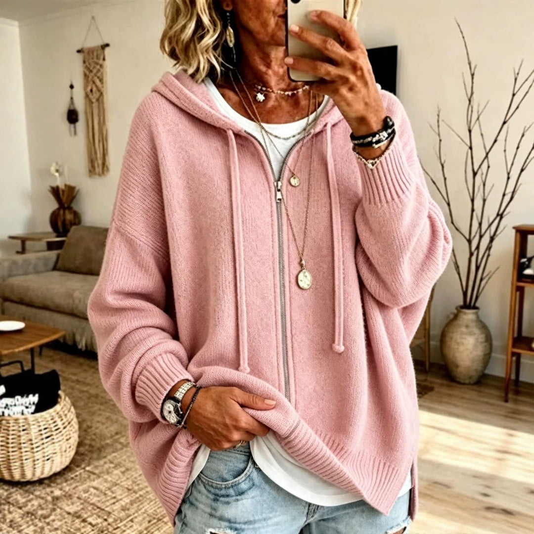Damen Oversize Kapuzen-Zip-Cardigan aus weichem Feinstrick Shop Nory
