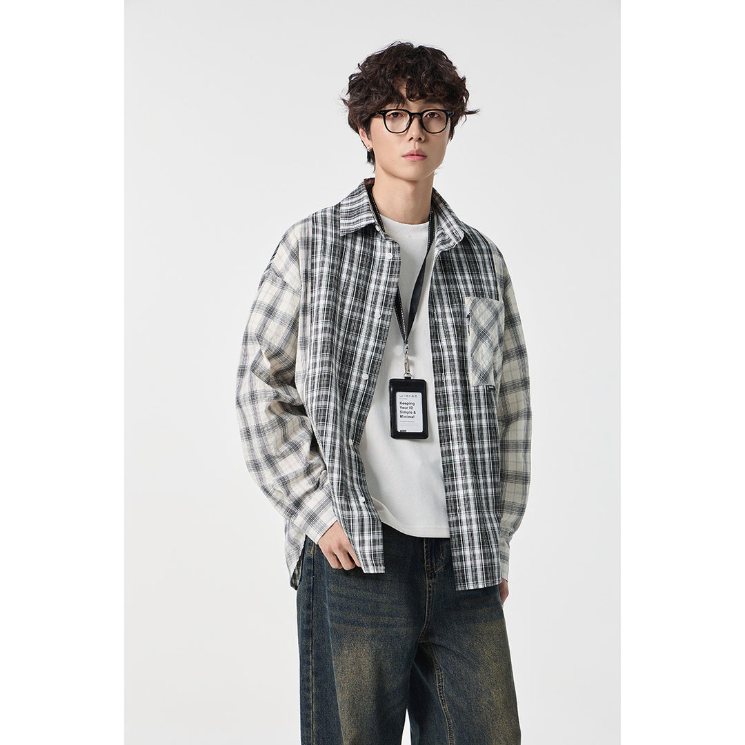 Unisex Kariertes Overshirt im Patchwork-Look mit Brusttasche Shop Nory
