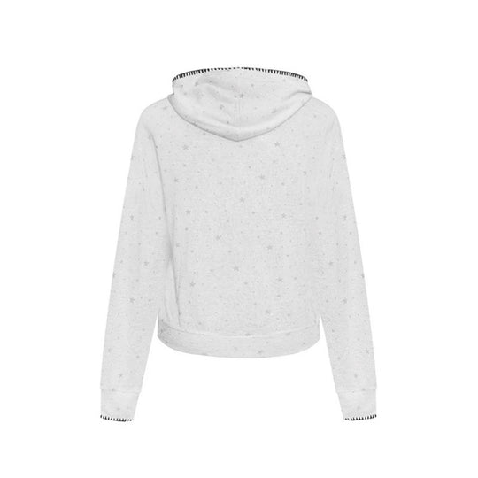 Damen Leichter Kapuzen-Zipcardigan mit Sternenallover und Ziernaht Shop Nory