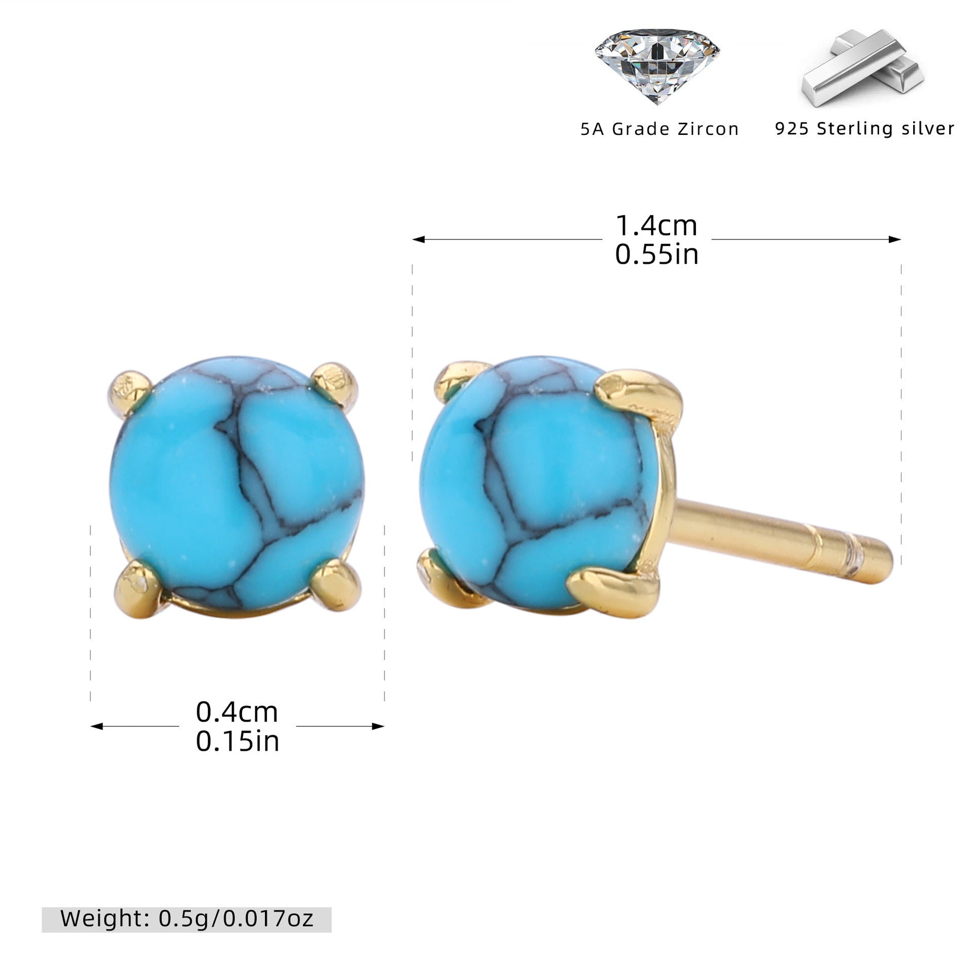 Damen Ohrstecker aus 925 Sterling Silber mit türkisfarbenem Zirkon Shop Nory