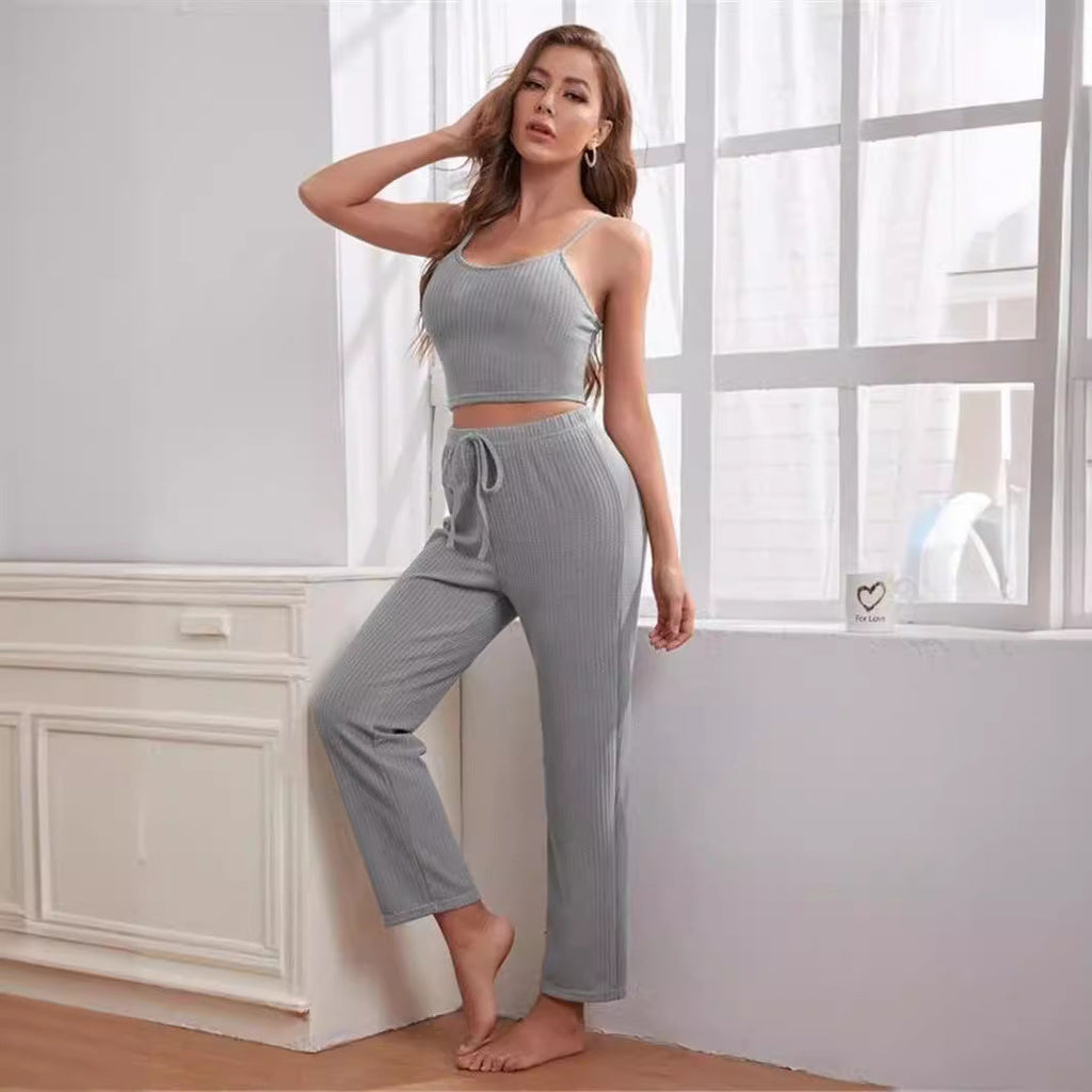Damen Freizeit-Set mit gestricktem Oberteil und weiten Hosen Shopnory